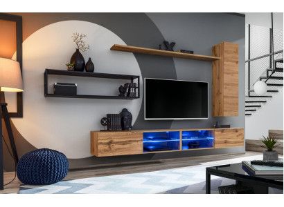 Brown Luxury new Wall unit Set Living room furniture Furnishings Wall Cabinet Wall Shelf