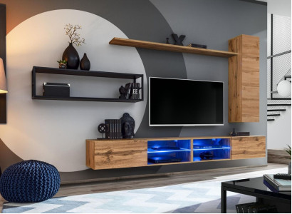 Brown Luxury new Wall unit Set Living room furniture Furnishings Wall Cabinet Wall Shelf