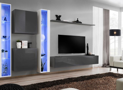 Living room Furnishings Gray Wall Cabinet Hanging Display case Luxury Furnishings Modern