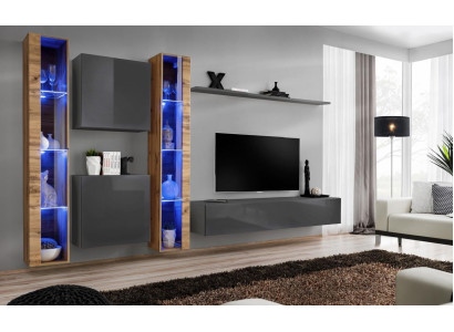 Luxury Complete Set 6-piece wall unit gray TV lowboard wall cabinet sideboard modern