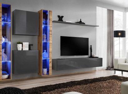 Luxury Complete Set 6-piece wall unit gray TV lowboard wall cabinet sideboard modern