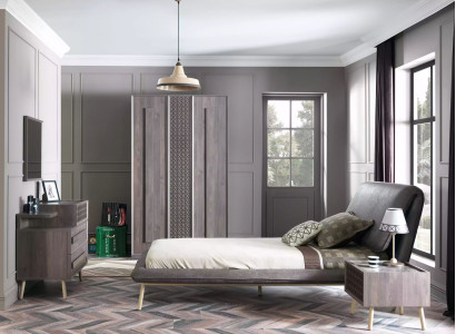 Suite Upholstered bed youth bed bed frame bed set 5-piece wood gray new