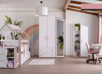 Functional bed Complete e Bed Children's furniture Children's room Pink 6-piece Wood