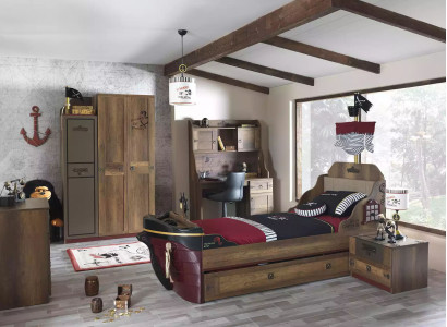 Childrens room Pirate Bed Ship Wardrobe Table Double Beds 5pcs