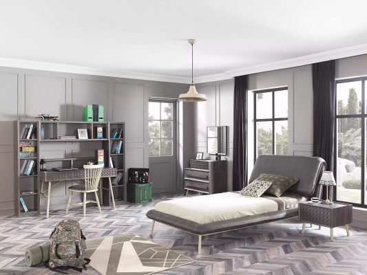 Complete e youth bed bed frame bed childrens room set 7 pieces wood grey