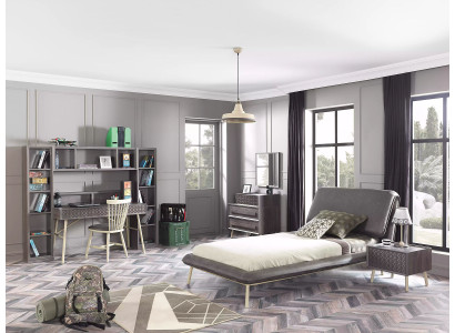 Suite Childrens room Youth Bed Bed Frame Bed Set 7-piece Wood Gray