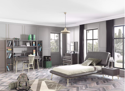 Suite Childrens room Youth Bed Bed Frame Bed Set 7-piece Wood Gray