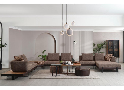 Brown U-shape Textile Sofa Designer Corner sofa Large Upholstery Living landscape