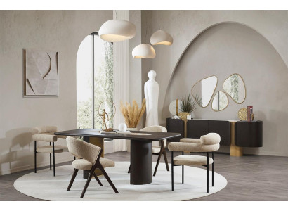 Black -Beige Dining room Suite Rectangular Dining table 4x Chairs Mirror