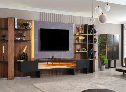 Luxurious brown-black wall unit designer TV board robust shelves new