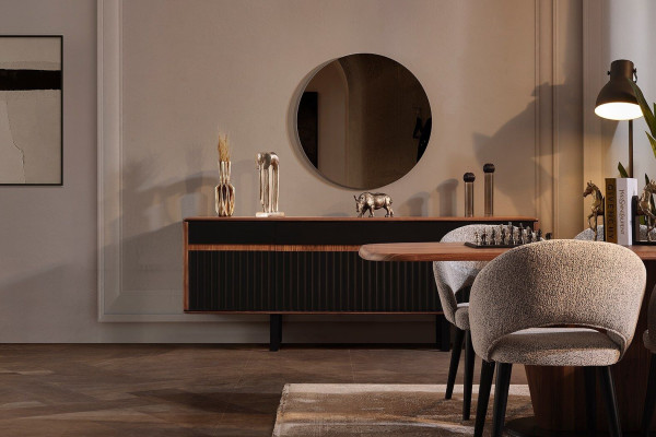 Dining area Furniture Designer Dining table Wood Chest of drawers 4x Chairs Sideboard 7pcs