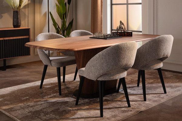 Dining area Furniture Designer Dining table Wood Chest of drawers 4x Chairs Sideboard 7pcs