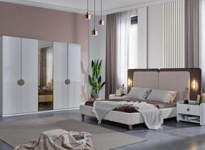 Stylish Bedroom Furniture Designer Bed 2x Nightstands Wardrobe