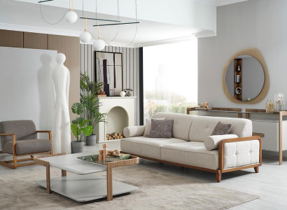 Noble white and gray sofa set three-seater designer armchair wood coffee table