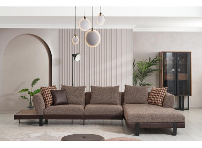 Brown Textile Sofa Designer Corner sofa L-shape Living room Couch Noble Furniture