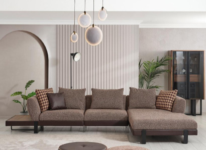 Brown Textile Sofa Designer Corner sofa L-shape Living room Couch Noble Furniture