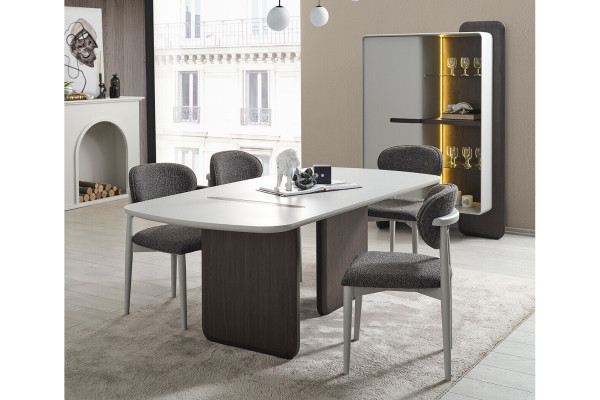 Grey-White Dining room Suite Luxurious Dining table 4x Chairs Display case 6pcs