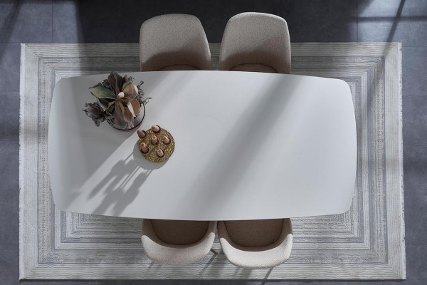 White Wood Dining room Suite Designer Dining table 4x upholstered chairs 7 pieces