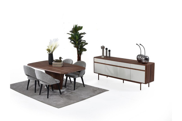 Stylish Dining Room Furniture Brown Dining table 4x Upholstery Chairs Chest of drawers Set