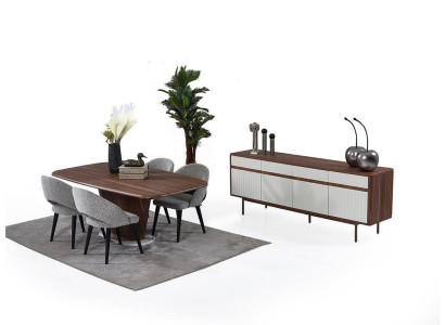 Stylish Dining Room Furniture Brown Dining table 4x Upholstery Chairs Chest of drawers Set