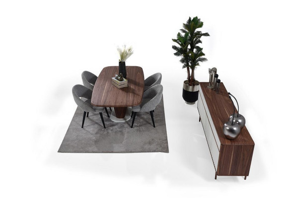 Stylish Dining Room Furniture Brown Dining table 4x Upholstery Chairs Chest of drawers Set