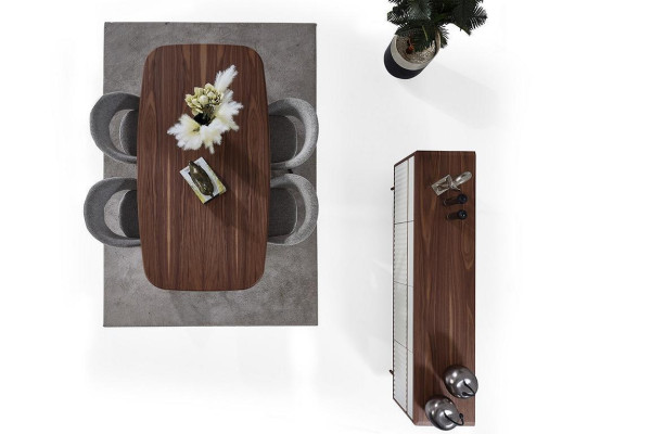 Stylish Dining Room Furniture Brown Dining table 4x Upholstery Chairs Chest of drawers Set