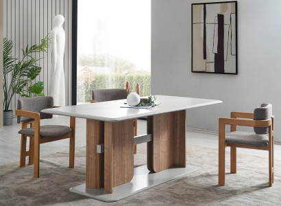 Complete's Dining room Set Rectangular White Dining table 4x upholstered chairs