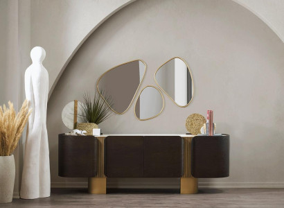 Modern Black-Golden Sideboard Designer Mirror Luxury Chest of drawers 2-piece