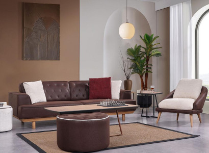 Brown and white sofa set Living room three-seater luxury armchair 2-piece set