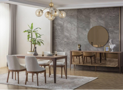 Luxurious dining room suite Rectangular dining table 6x textile chairs 9 pieces