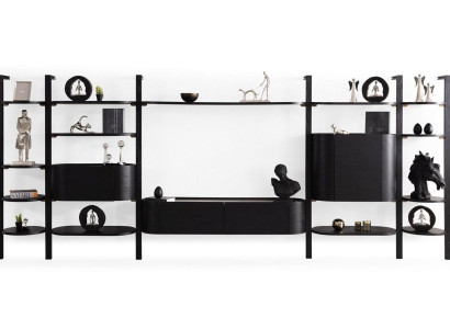 exclusive Black Wall unit Designer Living room Furniture Noble wooden wall
