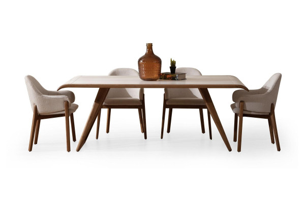 White-brown Dining room Suite Modern dining table 6x upholstered chairs 9 pieces