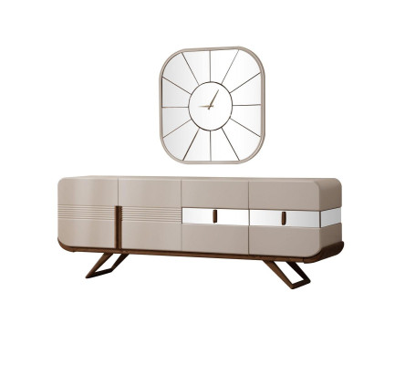 White-brown Dining room Suite Modern dining table 6x upholstered chairs 9 pieces