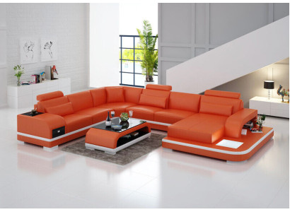 Leather sofa Couch Living landscape Corner sofa Corner Suite Design Modern Sofa +USB new