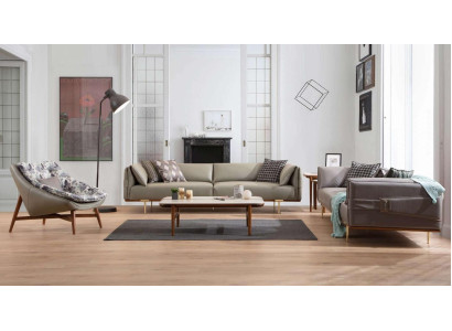 Designer Living room Suite Luxurious Leather Sofas Textile Armchair 3pcs