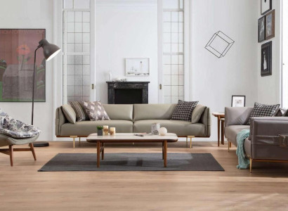 Designer Living room Suite Luxurious Leather Sofas Textile Armchair 3pcs