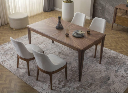 Dining room set Brown dining table Luxurious white 6x upholstered chairs 7 pieces