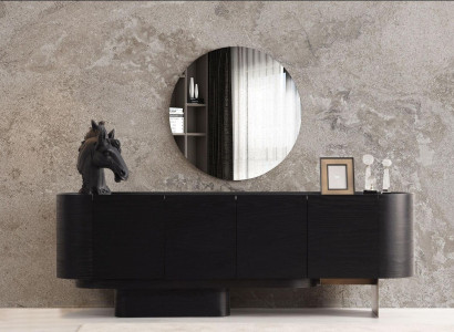 Black Dining room Furniture Stylish Sideboard with Mirror Wood Chest of drawers