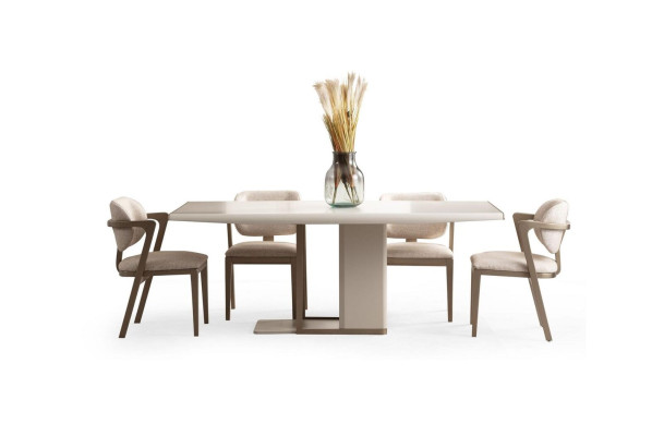 White -Beige Dining room Möbwl Rectangular dining table with 6x chairs 7 pieces