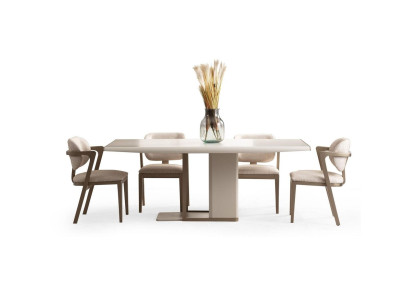 White -Beige Dining room Möbwl Rectangular dining table with 6x chairs 7 pieces