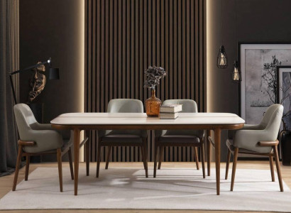 Dining room Furniture wooden table designer upholstered chairs wooden feet 7-piece luxury set