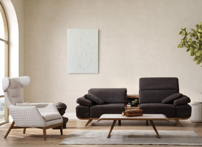 Brown-White Seating Set Three-Seater Luxurious Upholstery Armchair 2-Piece Set
