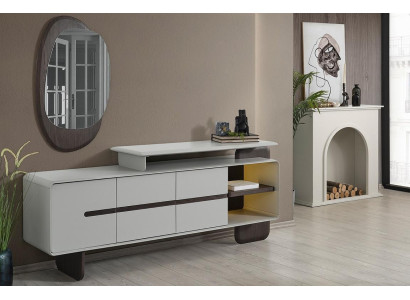 White sideboard Luxurious mirror designer sideboard Elegant 2-piece set