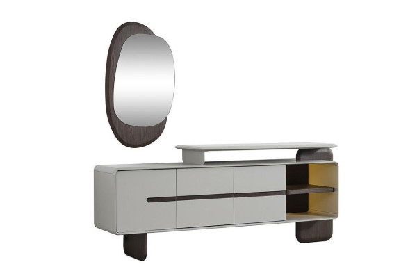 White sideboard Luxurious mirror designer sideboard Elegant 2-piece set