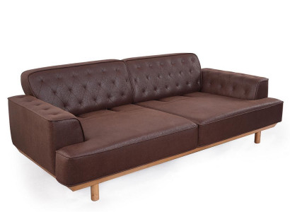 Living room Brown Sofa Noble 3-Seater Couches Upholstery Furniture Wooden Frame