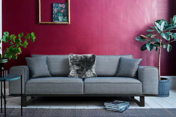 Designer Gray Couch Luxurious Living room 3-Seater Textile Sofa Three