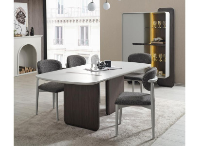 Dining room Furniture Rounded Dining table 4x Chairs Luxury Wood Suite 5pcs