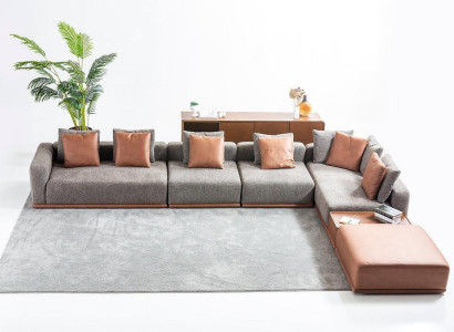 Gray Living room Seat Living landscape Corner suite Designer fabric sofa