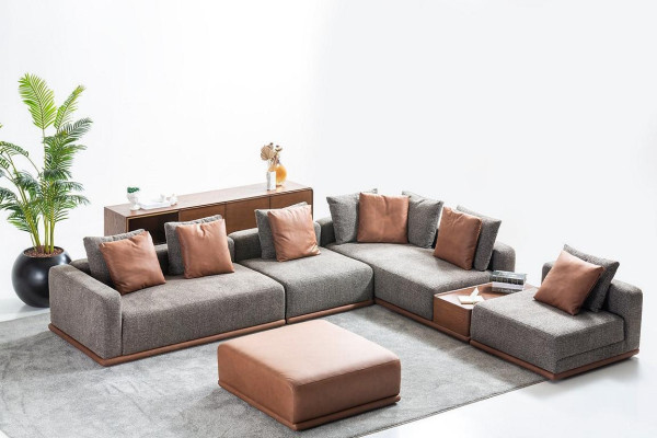 Designer Gray L-shape Couch Living room Corner Living landscape Stool 2-piece