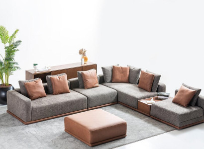 Designer Gray L-shape Couch Living room Corner Living landscape Stool 2-piece